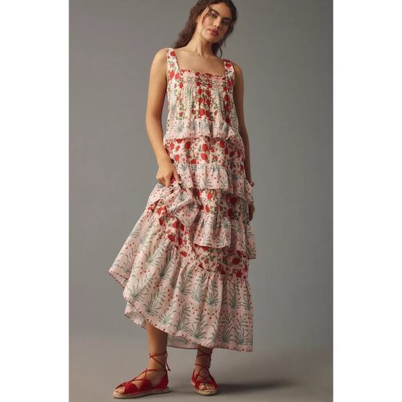Anthropologie | Dresses | Nwt Anthropologie Tiered Floral Midi Dress ...